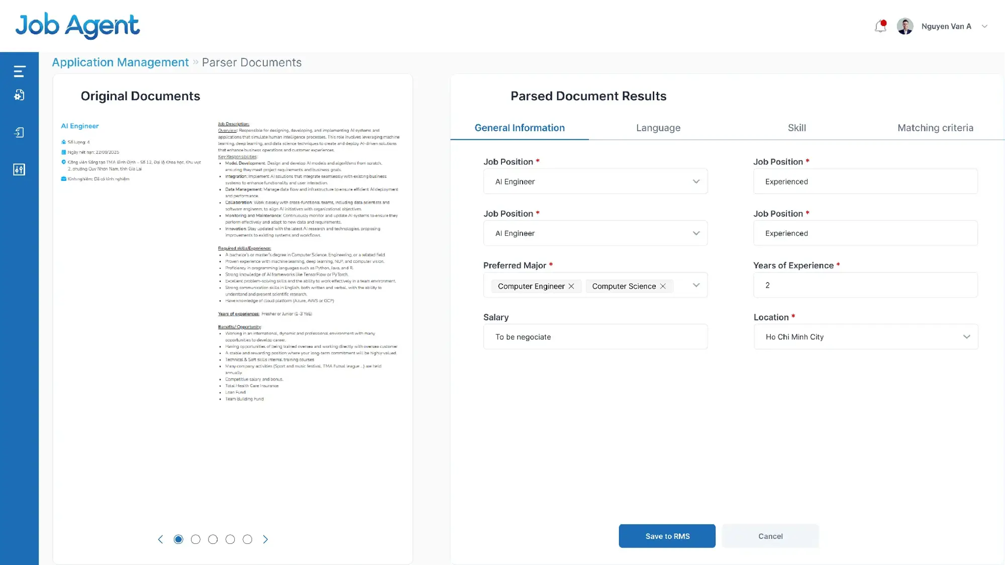 Job Agent automatically parses resumes and extracts candidate data into a structured form